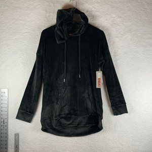 32 Degrees Velour Hoodie Women Small Black‎ Polyester Stretch Drop-Shoulder 7547